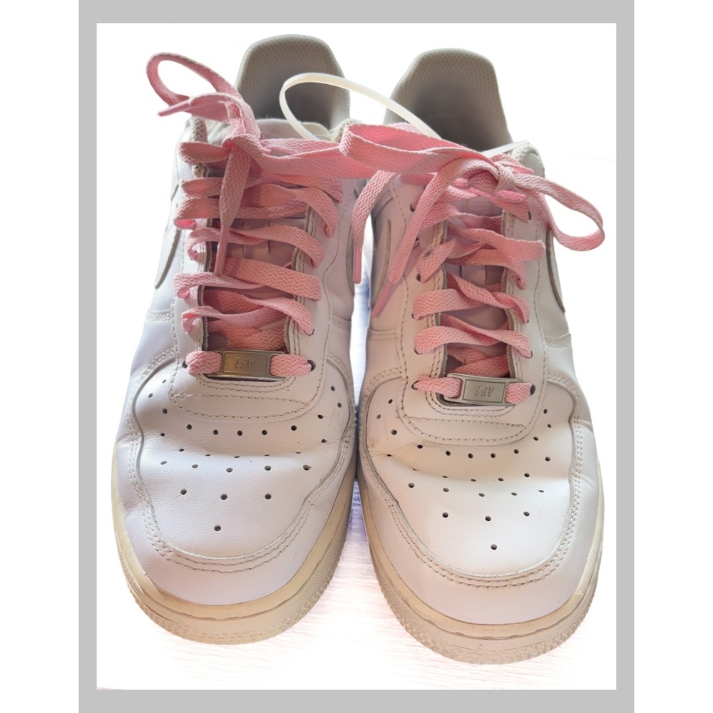 Nike Air Force 1 Low White Pink Laces Leather Sneakers Womens 8.5